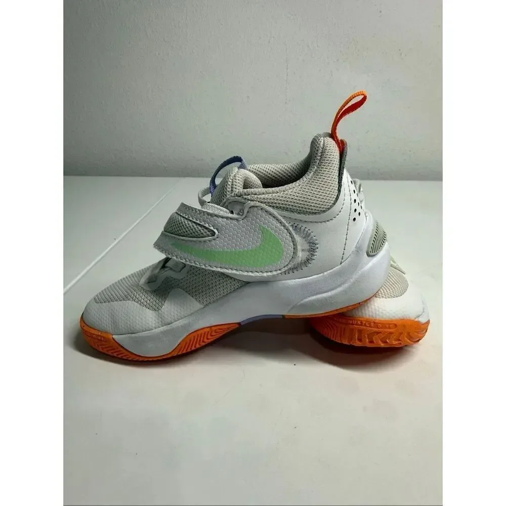 Nike Team Hustle D 11 Toddler Basketball Shoes White Orange Hook & Loop Size 11C